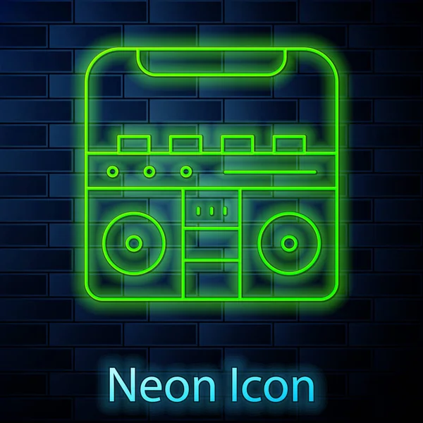 Zářící Neonová Čára Domácí Stereo Ikonou Dvou Reproduktorů Izolovaných Pozadí — Stockový vektor