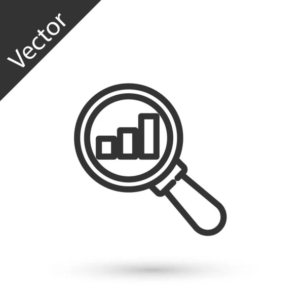Šedá Čára Lupa Ikona Analýzy Dat Izolované Bílém Pozadí Vektor — Stockový vektor