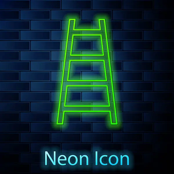Gloeiende Neon Lijn Trap Met Afwerking Vlag Pictogram Geïsoleerd Bakstenen — Stockvector