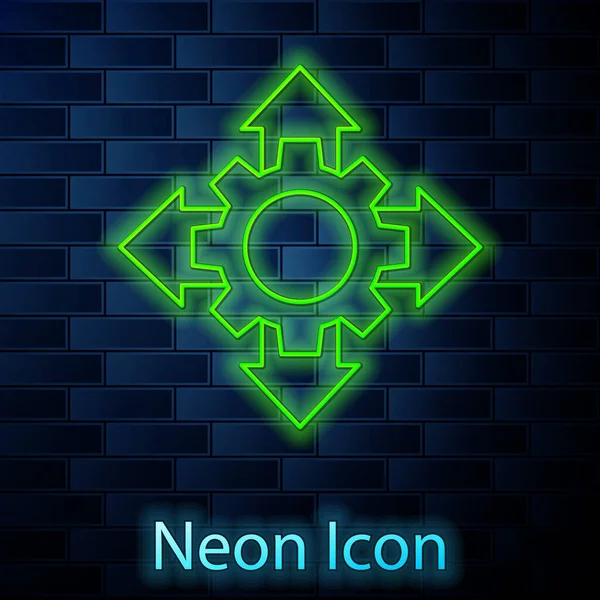 Zářící Neonová Linie Ikona Základny Projektového Týmu Izolovaná Pozadí Cihlové — Stockový vektor
