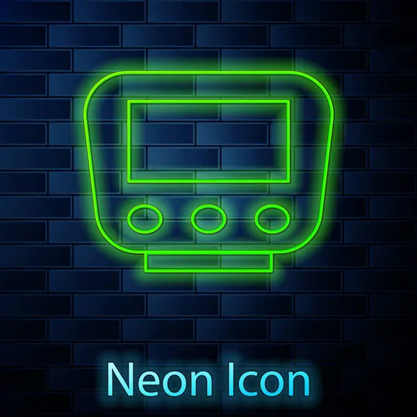 Žhnoucí Neonová Čára Ikona Tachometru Jízdního Kola Izolovaná Pozadí Cihlové — Stockový vektor