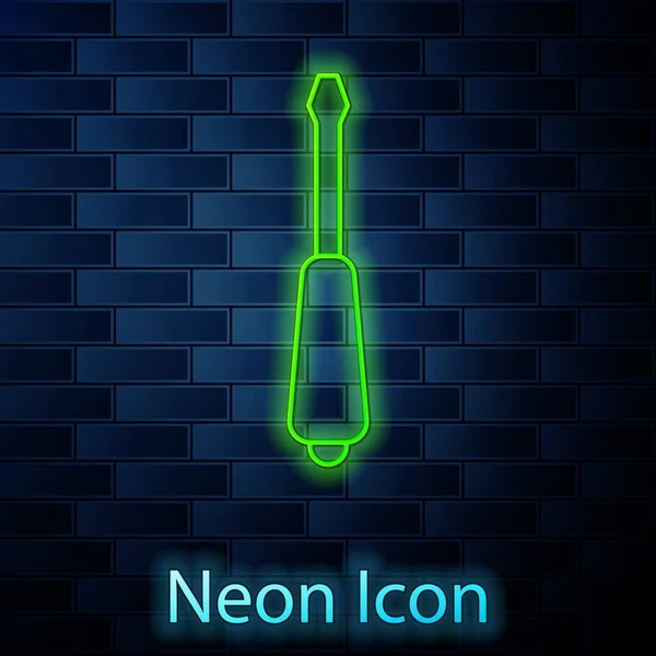 Glödande Neon Line Skruvmejsel Ikon Isolerad Tegel Vägg Bakgrund Tjänsteverktygets — Stock vektor