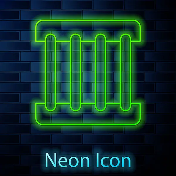 Gloeiende Neon Lijn Gevangenis Venster Pictogram Geïsoleerd Baksteen Muur Achtergrond — Stockvector