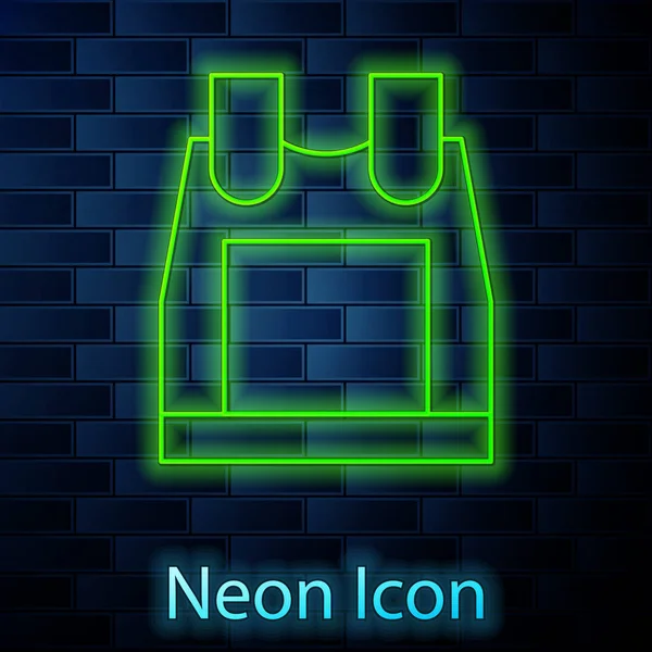 Glödande Neon Line Skottsäker Väst För Skydd Mot Kulor Ikon — Stock vektor