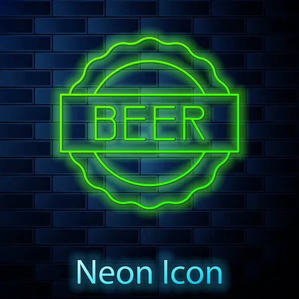 Glowing Neon Line Bottle Cap Inscription Beer Icon Isolated Brick — Stock Vector