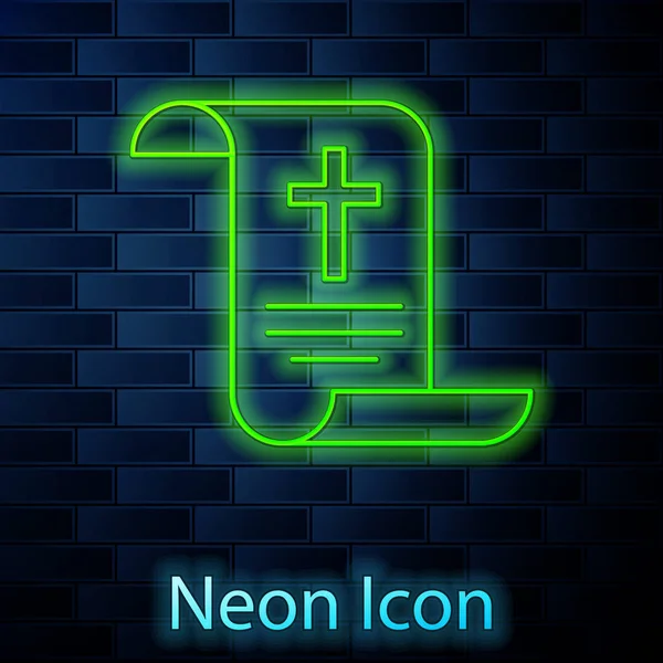 Glowing Neon Line Decree 양피지 스크롤 아이콘 배경에 중국어 두루마리 — 스톡 벡터