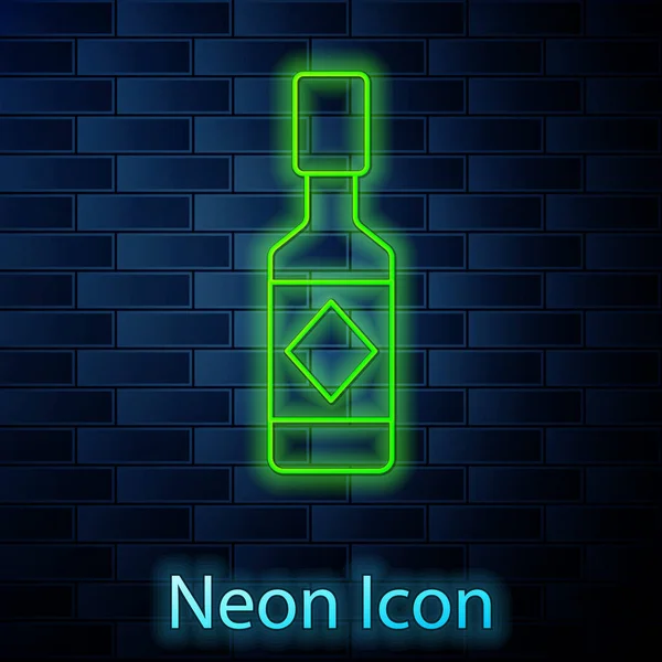 Zářící Neonová Linka Tabasco Omáčka Ikona Izolované Pozadí Cihlové Stěny — Stockový vektor