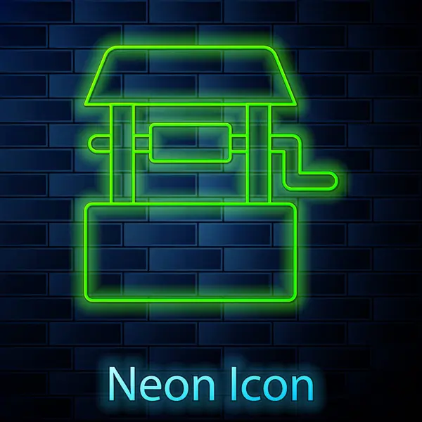 Glowing Neon Line Well Icon Isolated Brick Wall Background Vector — Stock Vector