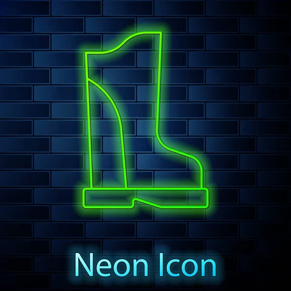 Glödande Neon Linje Vattentät Gummistövel Ikon Isolerad Tegel Vägg Bakgrund — Stock vektor