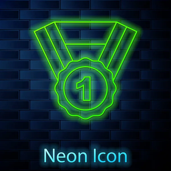 Glowing Neon Line Dog Award Symbol Icon Isolated Brick Wall — Stock Vector