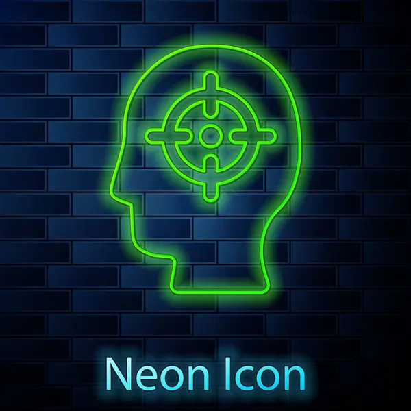 Leuchtende Neon Linie Head Jagd Symbol Isoliert Auf Backsteinwand Hintergrund — Stockvektor
