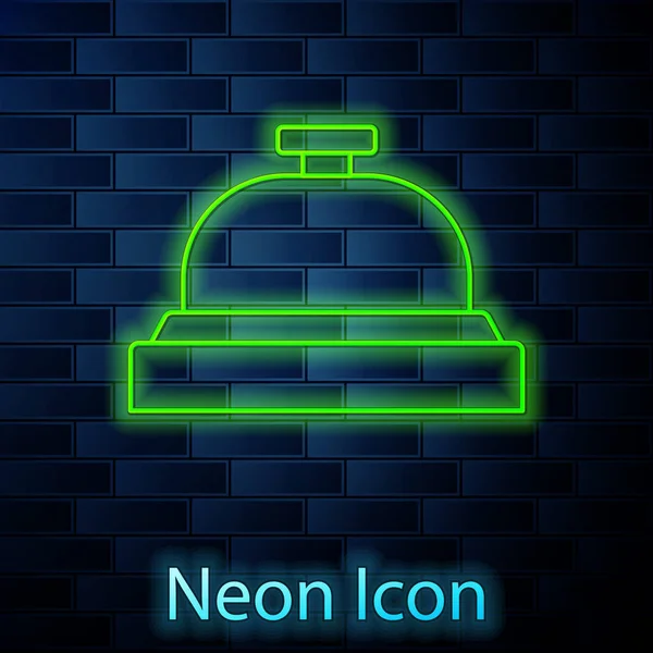 Leuchtende Neon Linie Hotel Service Glocke Symbol Isoliert Auf Backsteinwand — Stockvektor