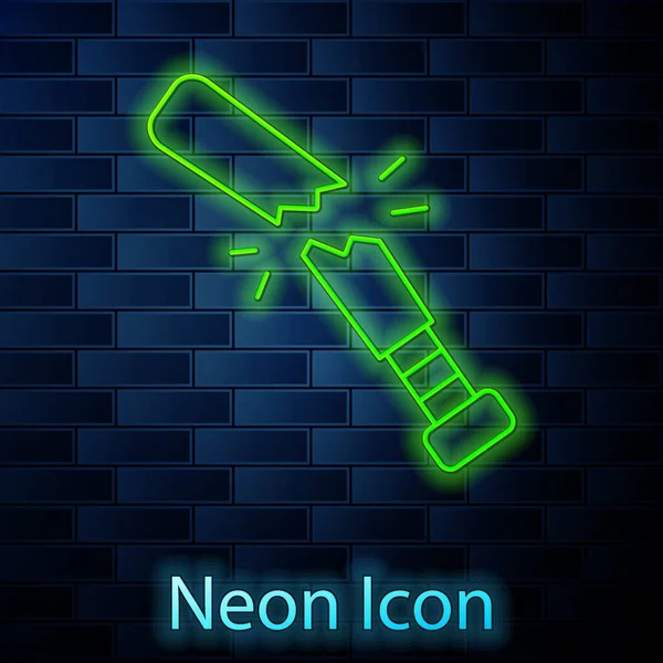 Zářící Neonová Linie Zlomená Baseballová Pálka Ikona Izolované Cihlové Zdi — Stockový vektor