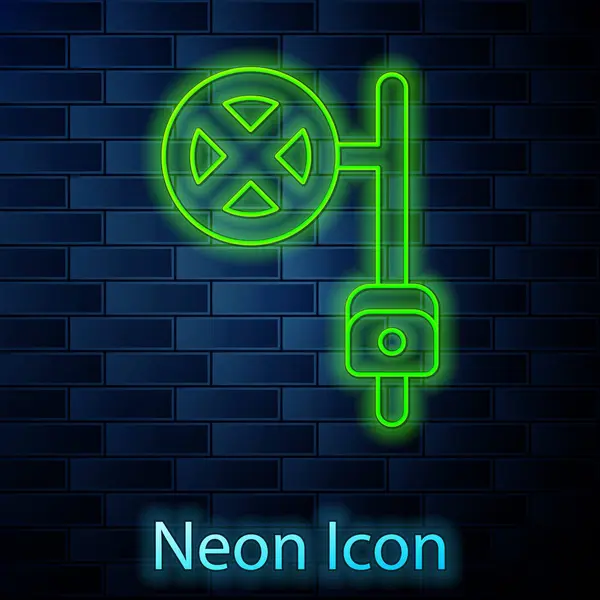 Linea Neon Luminosa Segno Stop Con Icona Della Fotocamera Isolata — Vettoriale Stock