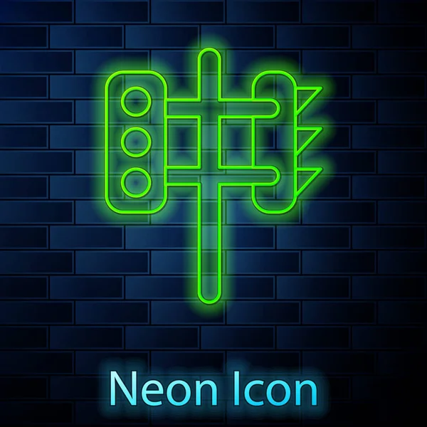 Leuchtende Neon Linie Ampel Symbol Isoliert Auf Backsteinwand Hintergrund Vektor — Stockvektor