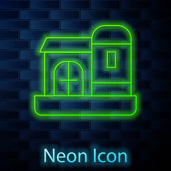 Gloeiende Neon Lijn Boerderij Pictogram Geïsoleerd Baksteen Muur Achtergrond Vector — Stockvector