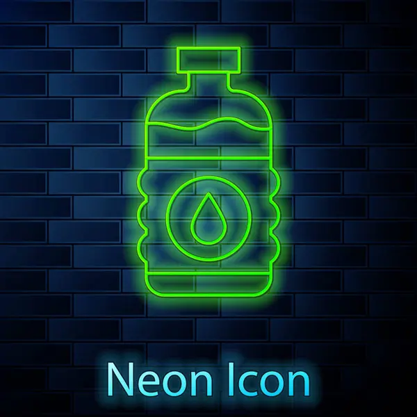 Glowing Neon Line Bottle Water Icon Isolated Brick Wall Background — Stock Vector
