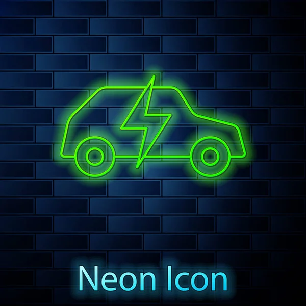 Parlak Neon Hattı Elektrikli Araba Elektrik Kablosu Şarj Ikonu Tuğla — Stok Vektör