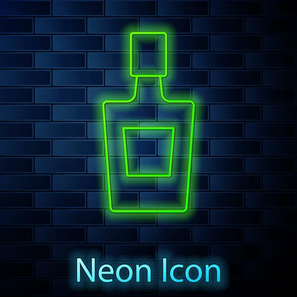 Zářící Neonová Čára Tequila Láhev Ikona Izolované Pozadí Cihlové Zdi — Stockový vektor