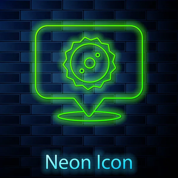 Zářící Neonová Čára Ikona Kruhové Pilové Páky Izolovaná Pozadí Cihlové — Stockový vektor