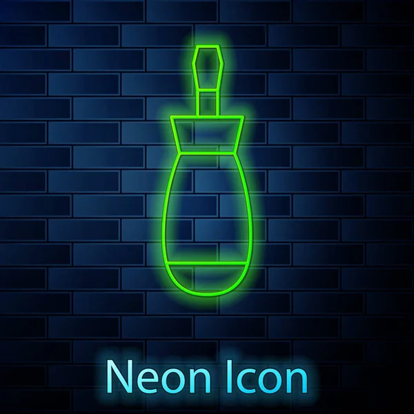 Glowing Neon Line Ikon Obeng Terisolasi Dinding Bata Latar Belakang - Stok Vektor