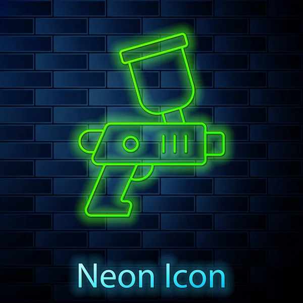 Glödande Neon Linje Måla Spruta Pistol Ikon Isolerad Tegel Vägg — Stock vektor