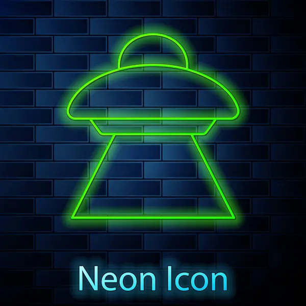 Świecące Neon Linii Ufo Latający Statek Kosmiczny Ikona Izolowane Tle — Wektor stockowy