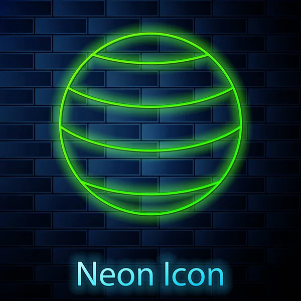 Ragyogó Neon Vonal Planet Ikon Elszigetelt Téglafal Háttér Vektor — Stock Vector