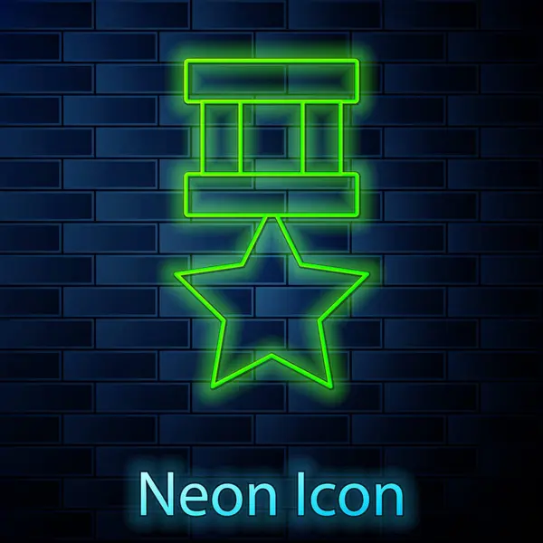 Žhnoucí Neonová Linie Vojenská Odměna Medaile Ikon Izolované Pozadí Cihlové — Stockový vektor
