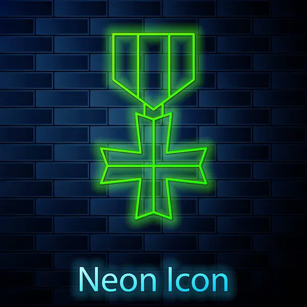 Ligne Lumineuse Néon Icône Médaille Récompense Militaire Isolée Sur Fond — Image vectorielle