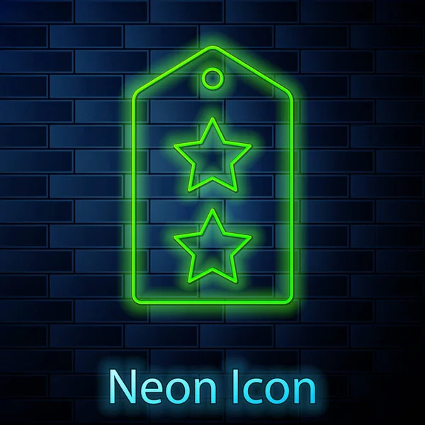 Glödande Neon Linje Militär Rank Ikon Isolerad Tegel Vägg Bakgrund — Stock vektor