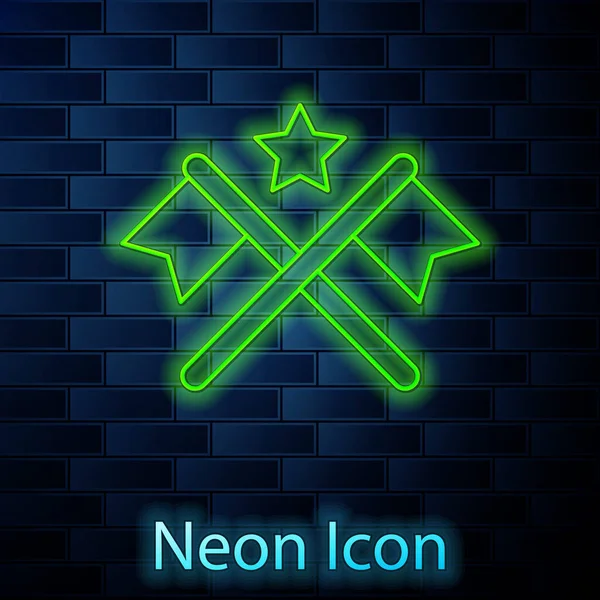 Zářící Neonová Čára Americká Vlajka Ikona Izolované Pozadí Cihlové Zdi — Stockový vektor