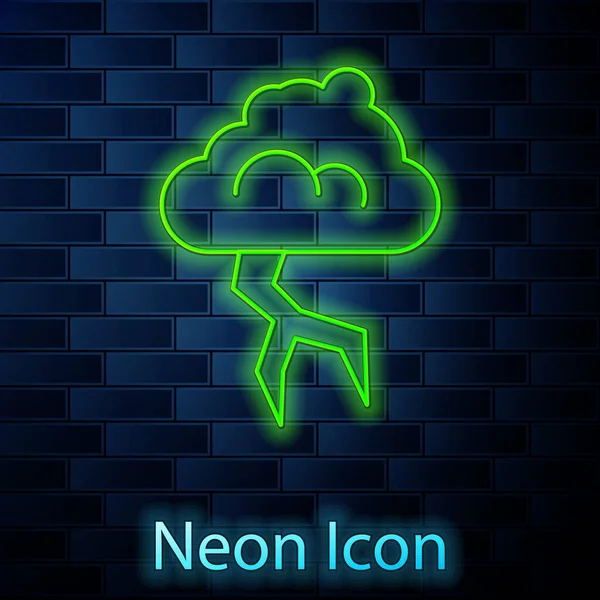 Linea Neon Incandescente Icona Storm Isolato Sfondo Muro Mattoni Nuvole — Vettoriale Stock