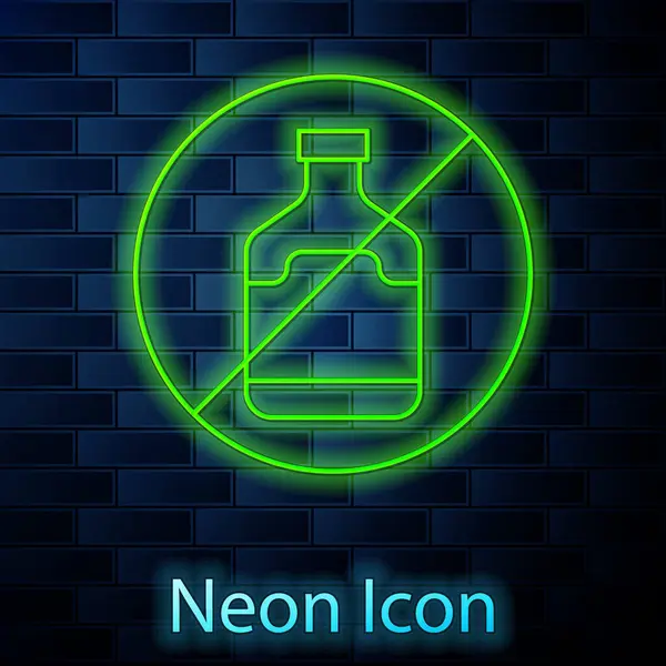 Glowing Neon Line Alcohol Icon Isolated Brick Wall Background Prohibiting — Stock Vector