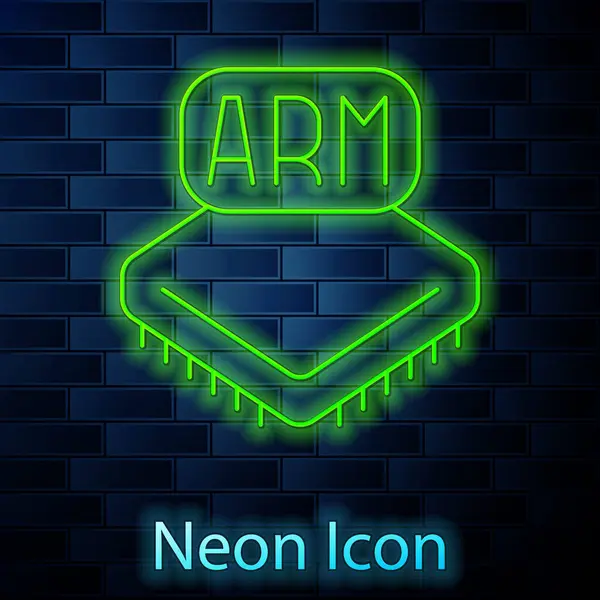 Glowing Neon Line Processor 아이콘 배경에 Cpu 마이크로 마이크로 컴퓨터 — 스톡 벡터