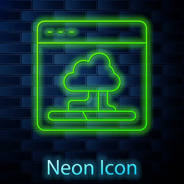 Linea Neon Incandescente Trasferimento Dati Tecnologia Cloud Icona Archiviazione Isolata — Vettoriale Stock