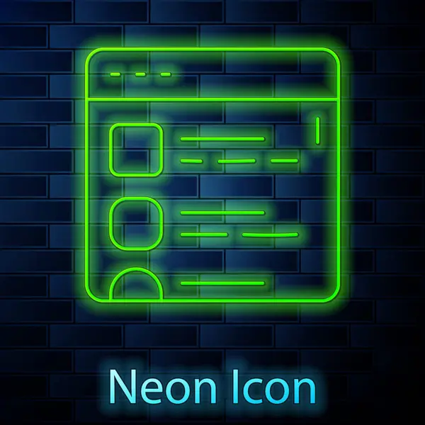 Glödande Neon Line Browser Filer Ikonen Isolerad Tegel Vägg Bakgrund — Stock vektor