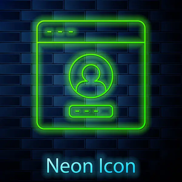 Gloeiende Neon Lijn Maak Account Scherm Pictogram Geïsoleerd Baksteen Muur — Stockvector