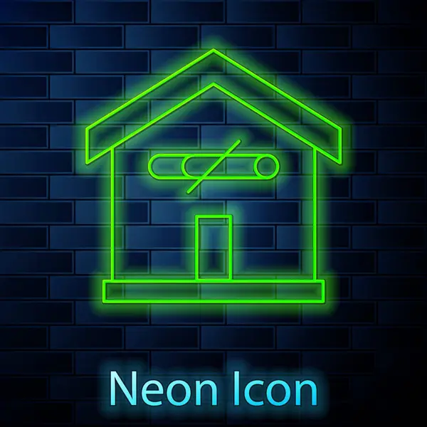Világító Neon Vonal Tilos Dohányzás Otthon Ikon Elszigetelt Téglafal Háttér — Stock Vector