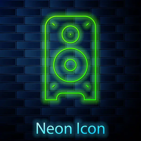 Leuchtende Neon Line Stereo Lautsprechersymbole Isoliert Auf Backstein Hintergrund Soundsystem — Stockvektor