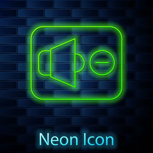 Glödande Neon Line Högtalare Stum Ikon Isolerad Tegel Vägg Bakgrund — Stock vektor