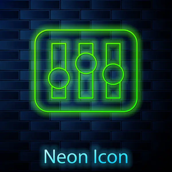 Leuchtendes Neon Line Soundmixer Controller Symbol Isoliert Auf Backstein Hintergrund — Stockvektor
