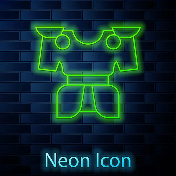 Zářící Neonová Linie Ikona Neprůstřelné Vesty Izolovaná Pozadí Cihlové Zdi — Stockový vektor