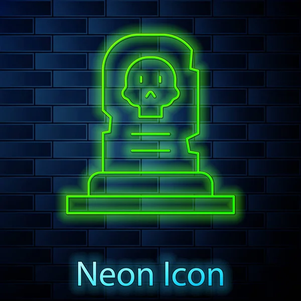 Zářící Neonová Čára Hrob Ikonou Náhrobku Izolované Cihlové Zdi Pozadí — Stockový vektor