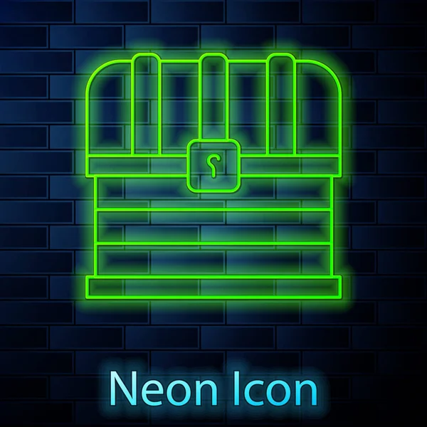 Glowing Neon Line Antique Treasure Chest Icon Isolated Brick Wall — Stock Vector