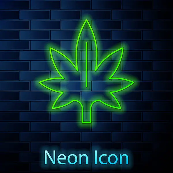 Glowing Neon Line Medical Marijuana Cannabis Leaf Icon Isolated Brick — Stock Vector
