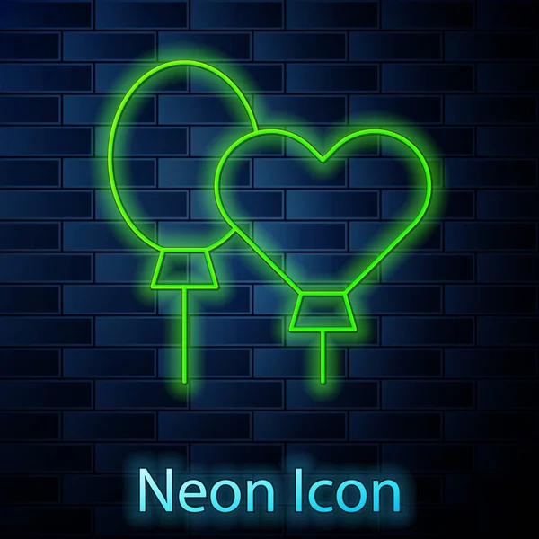 Glowing Neon Line Balloons Ribbon Icon Isolated Brick Wall Background — Stock Vector