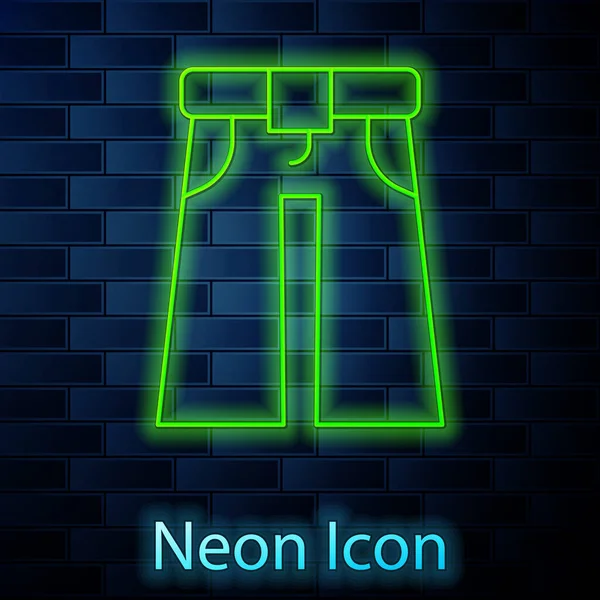 Leuchtende Neon Linie Jeans Breites Symbol Isoliert Auf Backsteinwand Hintergrund — Stockvektor