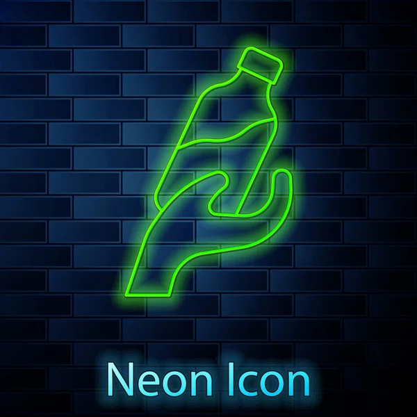 Leuchtende Neon Linie Spende Wasser Symbol Isoliert Auf Backsteinwand Hintergrund — Stockvektor