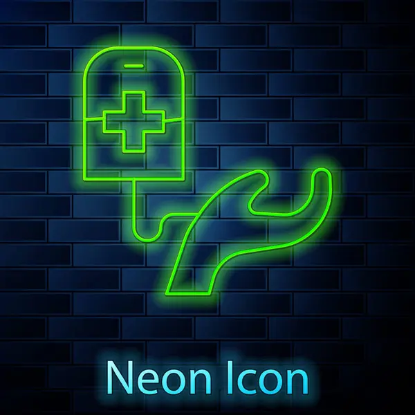 Glowing Neon Line Blood Donation Icon Isolated Brick Wall Background — 스톡 벡터